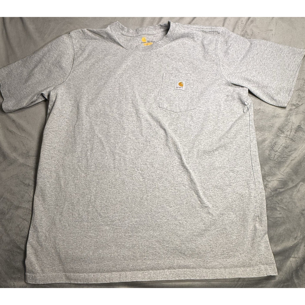 Carhartt Light Gray Short Sleeve Pocket Tee with Yellow Logo